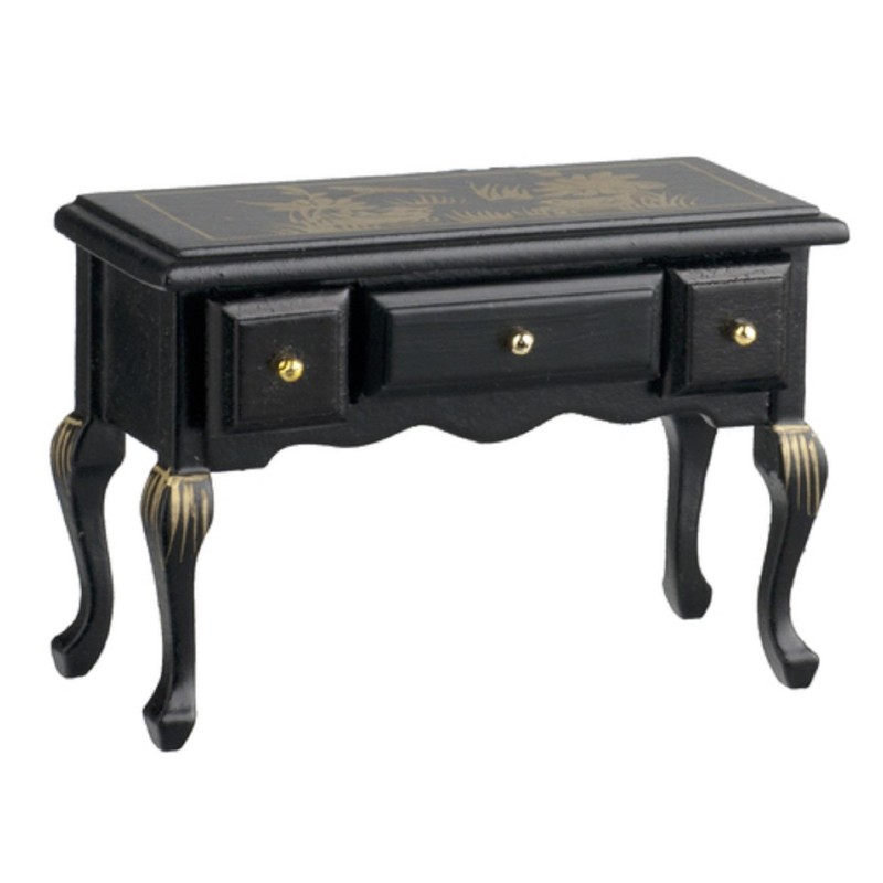 Dolls House Black & Gold Chinese 3 Drawer Console Table Hall Living Furniture