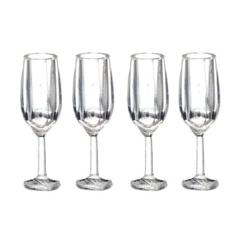 Dolls House Champagne Flutes Prosecco Glasses Dining Room Pub Bar Accessory 1:12