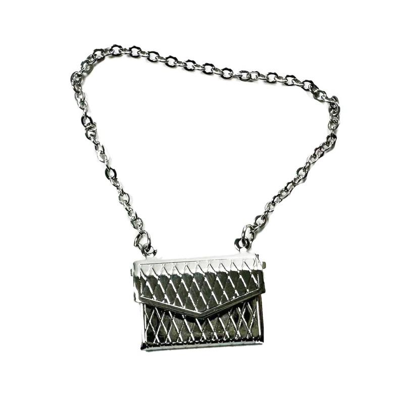 Dolls House Ladies Handbag Modern Silver Clutch with Chain Strap 1:12 Accessory