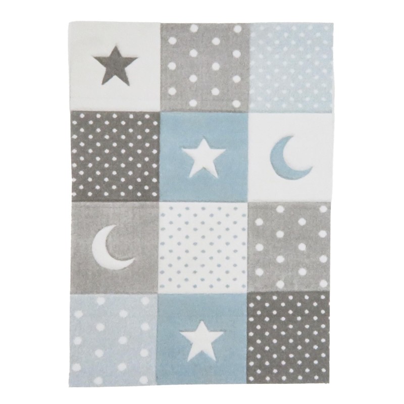 Dolls House Rug Blue Grey Moon & Stars Modern Nursery Accessory Printed Card