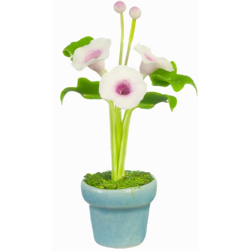 Dolls House Morning Glory Artificial Flower in Blue Plant Pot Ornament Accessory