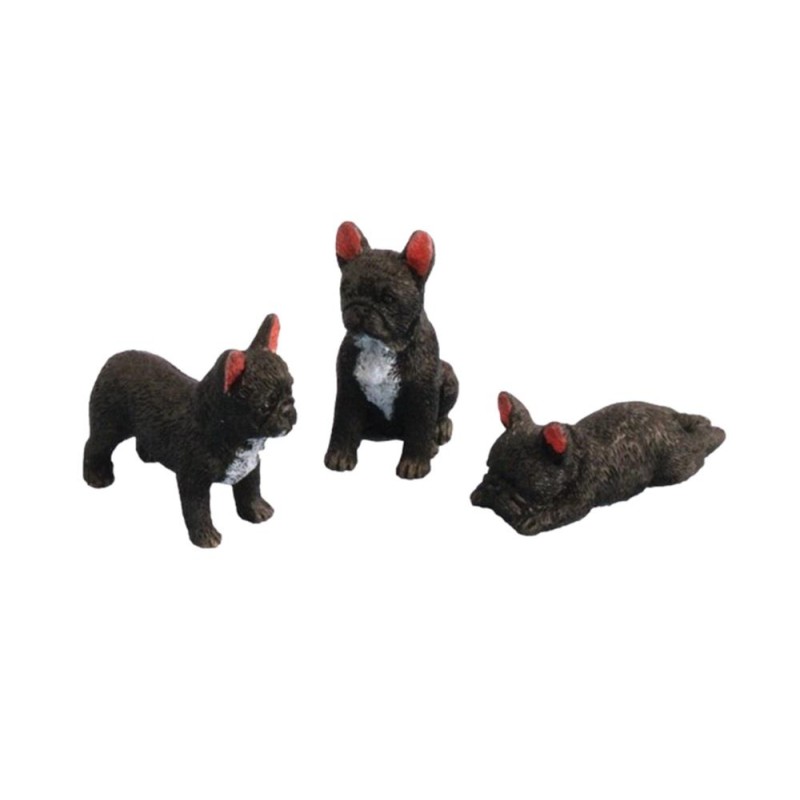 Dolls House French Bulldog Black Dogs Standing Sitting Lying Down Miniature Pets
