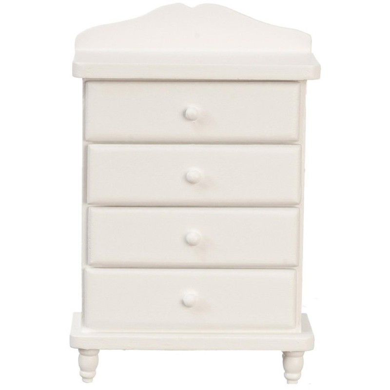 Dolls House White 4 Drawer Chest of Drawers Modern Wooden Bedroom Furniture