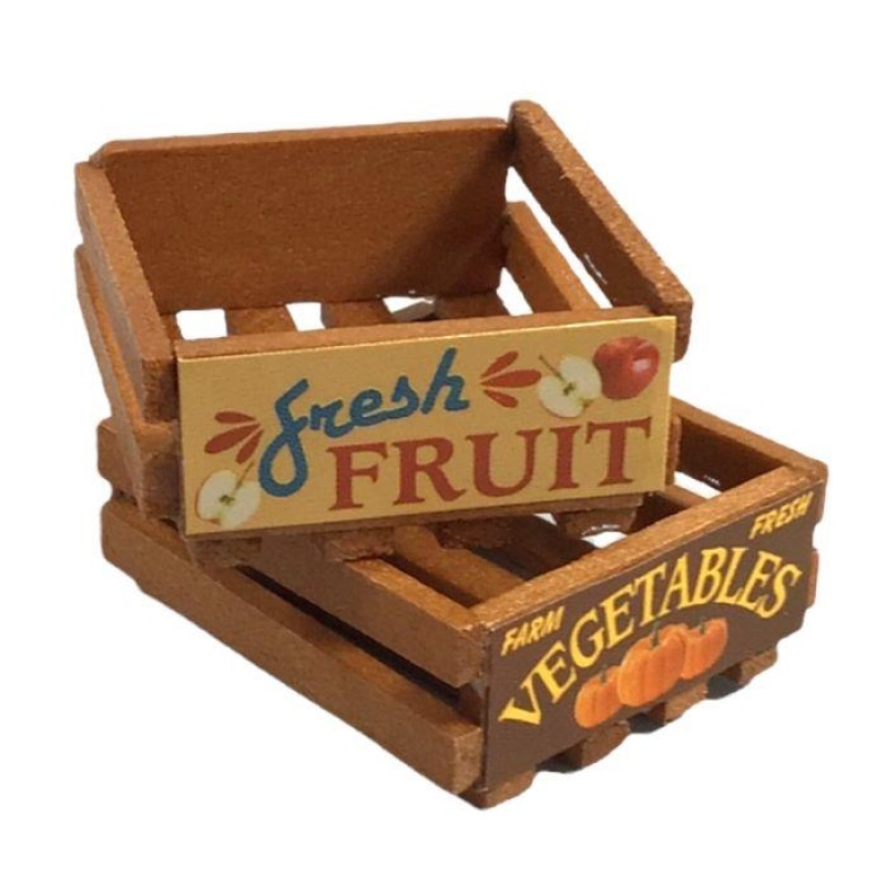Dolls House Fruit & Veg Crates Wooden Boxes Shop Store Farmers Market Accessory