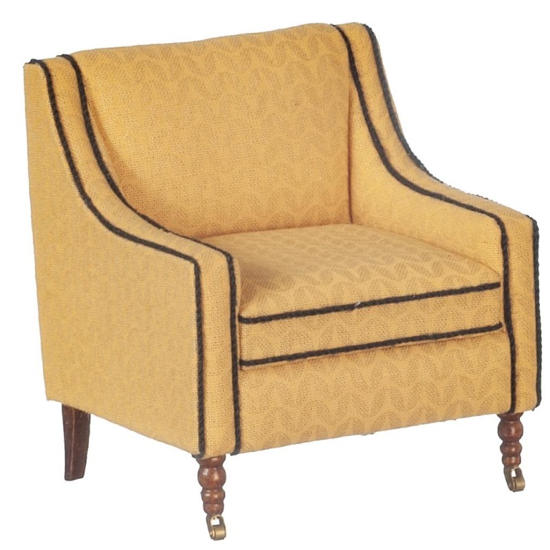 Dolls House Armchair Yellow Fireside Chair Walnut Wood JBM Living Room Furniture