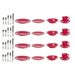Dolls House Red Dinner Set 4 Place Settings Dining Room Accessory Plastic 40 Pcs