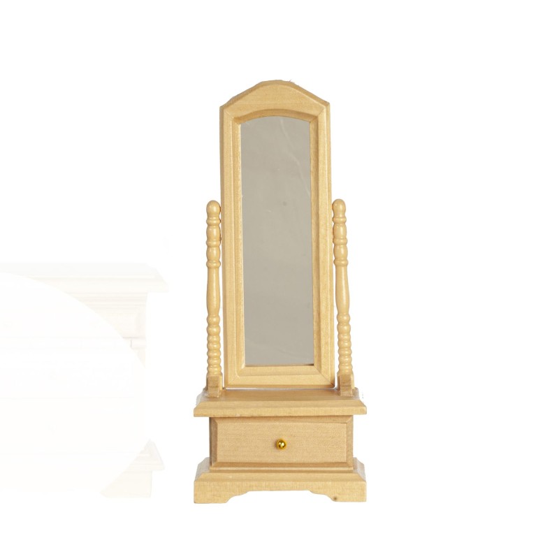 Dolls House Cheval Mirror Free Standing Light Oak Miniature Bedroom Furniture