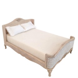 Dolls House Double Bed Unfinished Bare Wood Rattan Footboard French Style Dolls House Double Bed Unfinished Bare Wood Rattan Footboard French Style