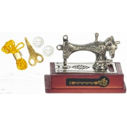 Dolls House Old Fashioned Silver Sewing Machine Set Miniature Accessory 1:12