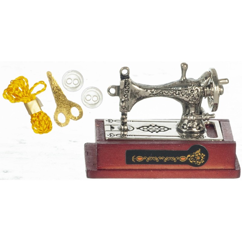 Dolls House Old Fashioned Silver Sewing Machine Set Miniature Accessory 1:12