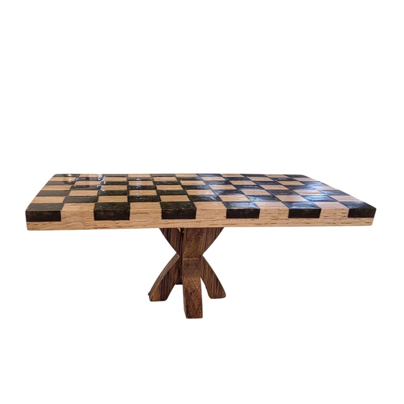 Dolls House Checked Dining Table Solid Oak & Brown Resin Hand Made Pedestal Leg