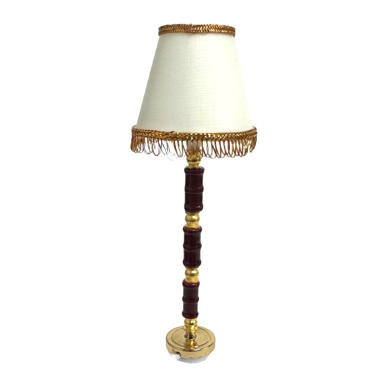 Dolls House Standard Lamp Gold Fringed White Shade 12V Electric Floor Light 1:12