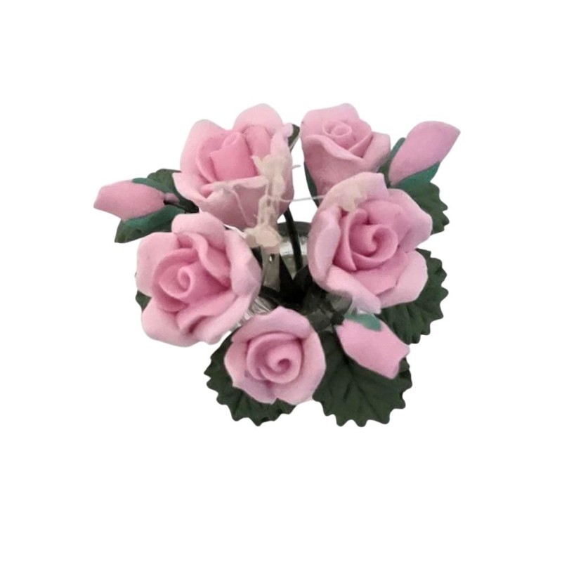 Dolls House Pink Roses in Glass Vase Miniature Flowers 1:12 Scale Dolls House Pink Roses in Glass Vase Miniature Flowers 1:12 Scale