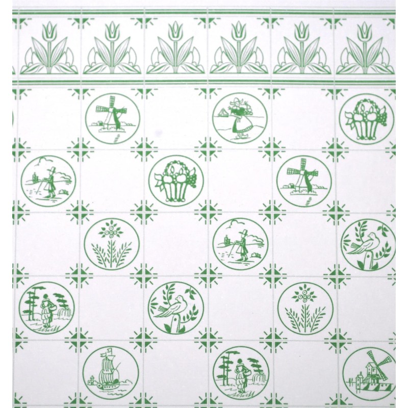 Dolls House Wallpaper Dutch Tile Green Delft Miniature 1:24 Scale Dolls House Wallpaper Dutch Tile Green Delft Miniature 1:24 Scale