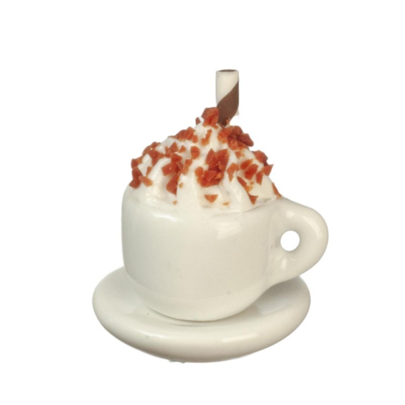 Dolls House Coffee Cappuccino in Cup & Saucer Cafe Drink Dining Room Accessory