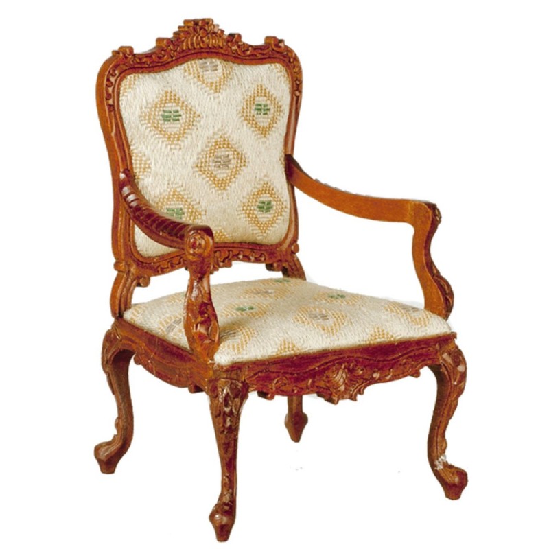 Dolls House Walnut Louis XV Rococo Armchair Miniature JBM Living Room Furniture