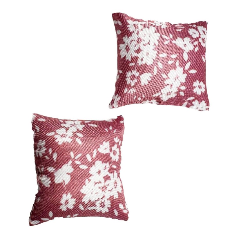 Dolls House Cushions Pink & White Floral Square Scatter Pillow 1:12 Accessory