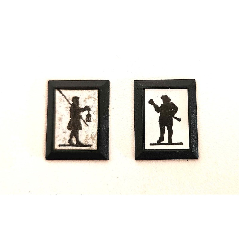 Dolls House Town Crier & Lamplighter Silhouette Pictures Old Fashioned Chrysnbon