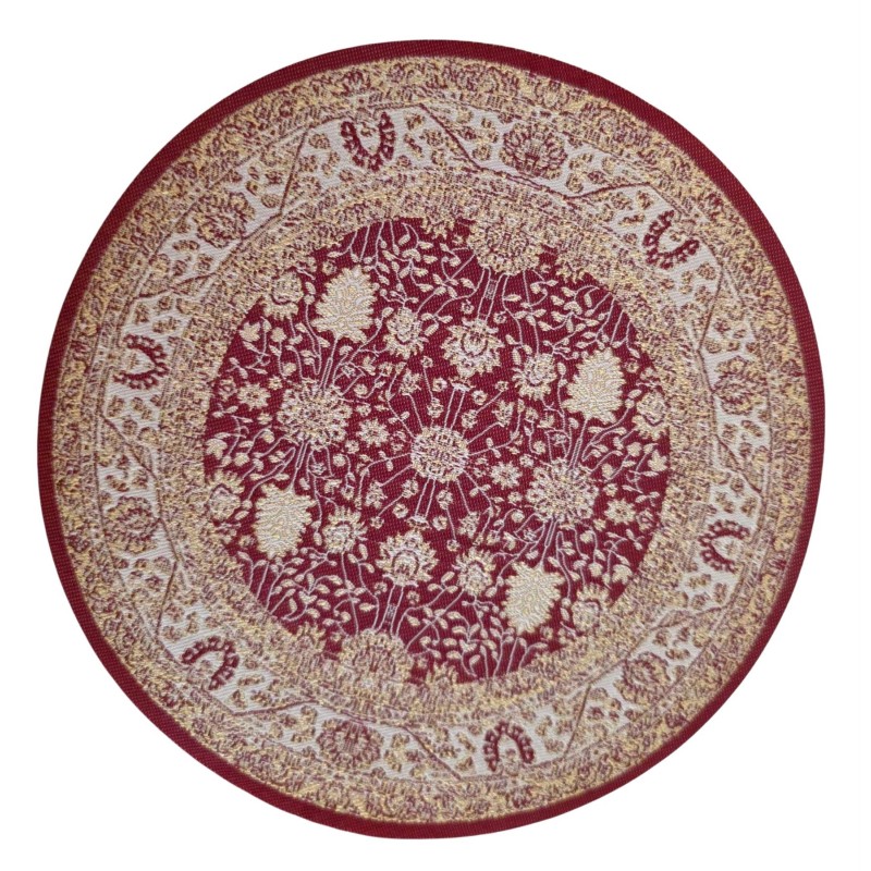 Dolls House Round Rug  Cream Red Victorian Design Floor Accessory Medium