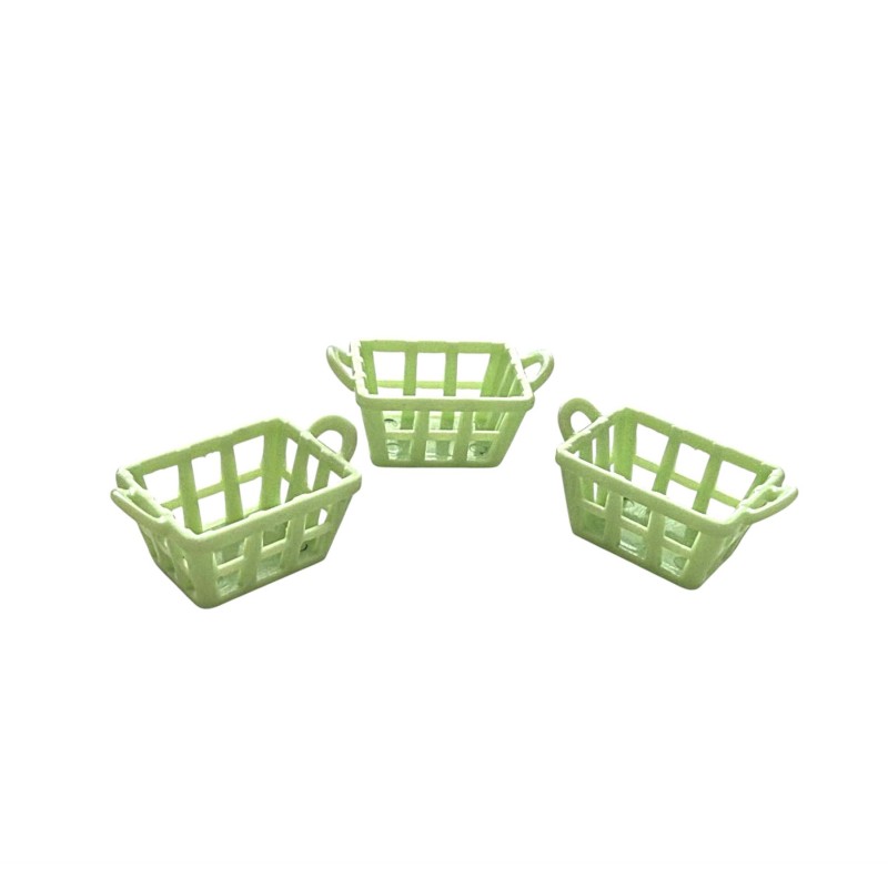 Dolls House 3 Small Storage Baskets Green Modern 1:12 Scale Accessory Plastic