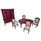 Dolls House Dining Room Furniture Set Victorian Style Mahogany & Chintz Suite