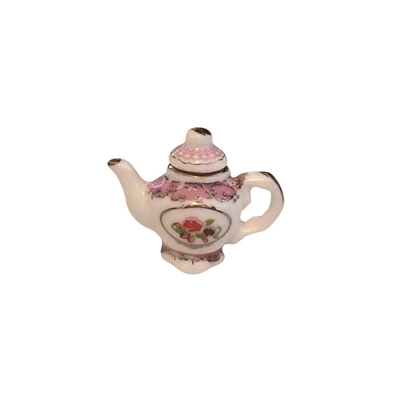 Dolls House Victorian Teapot Miniature Pink Floral Design Decorative Accessory