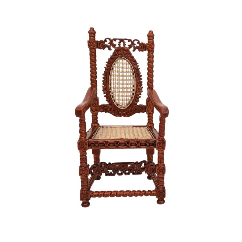 Dolls House Elbow Chair Walnut & Cane Platinum Miniature Dining Room Furniture