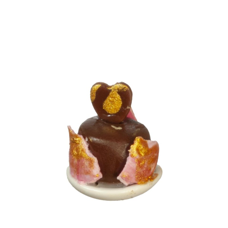 Dolls House Mini Chocolate Cake on Plate Valentines Day Food Dining Accessory