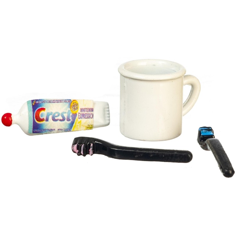 Dolls House Toothbrush Toothpaste and Mug Set Miniature Bathroom Accessory 1:12