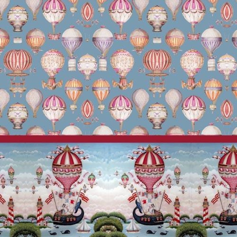 Dolls House Wallpaper Vintage Hot Air Balloons & Nautical Scene Miniature Print