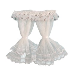 Dolls House Curtains Double Layer Net with Floral Lace Pelmet Window Accessory