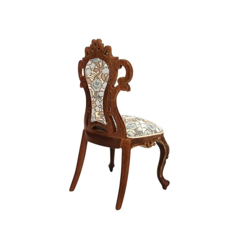 Dolls House Side Chair Victorian Walnut Gold JBM Bedroom & Dining Room Furniture