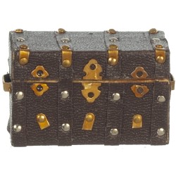 Dolls House Brown Leather Steamer Attic Trunk Ottoman Chest Miniature 1:12 Scale