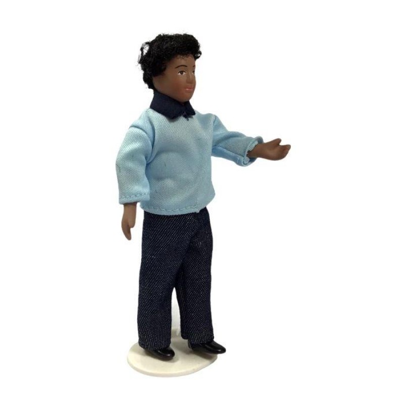 Dolls House Man Father Dad in Blue Sweater Modern Male 1:12 Porcelain Figure