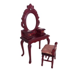 Dolls House Dressing Table & Stool Mahogany Vanity Bedroom Furniture Dolls House Dressing Table & Stool Mahogany Vanity Bedroom Furniture