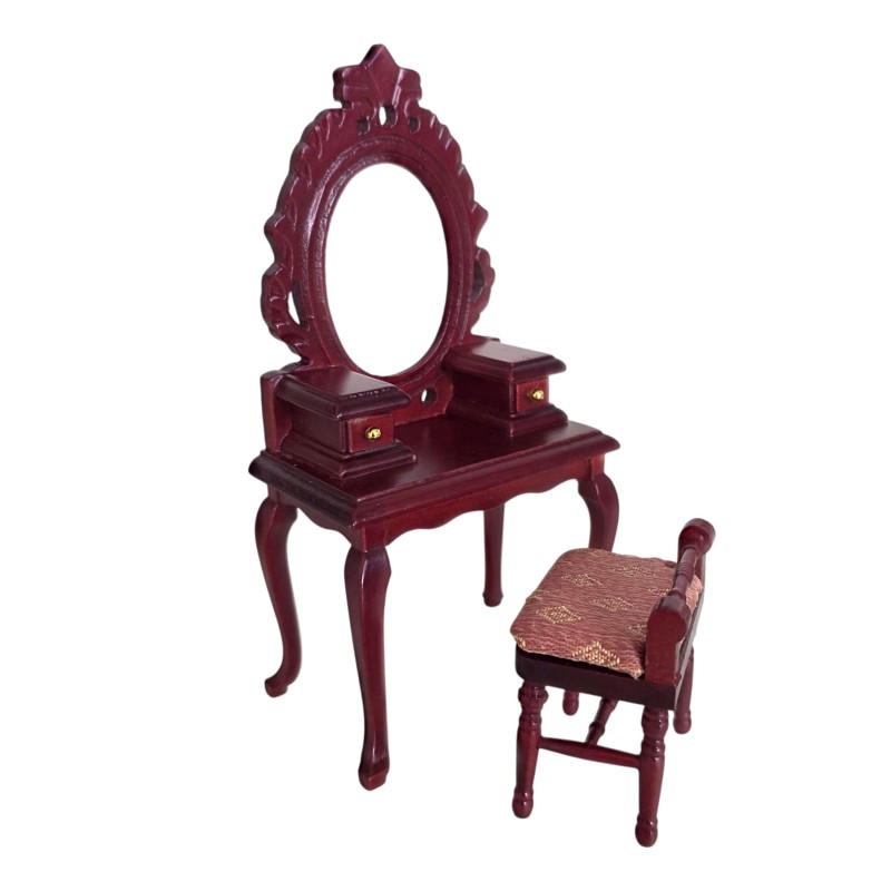 Dolls House Dressing Table & Stool Mahogany Vanity Bedroom Furniture Dolls House Dressing Table & Stool Mahogany Vanity Bedroom Furniture