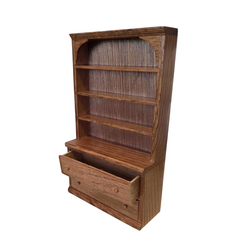 Dolls House Oak Bookcase Dresser 2 Double Drawers Miniature Furniture 1:12 Scale