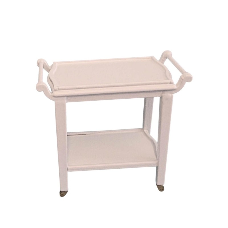 Dolls House Tea Trolley White Wood Drinks Cart Miniature Dining Room Furniture