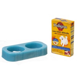 Dolls House Dog Food & Twin Bowl Water Dish Blue Miniature Pet Accessory 1:12