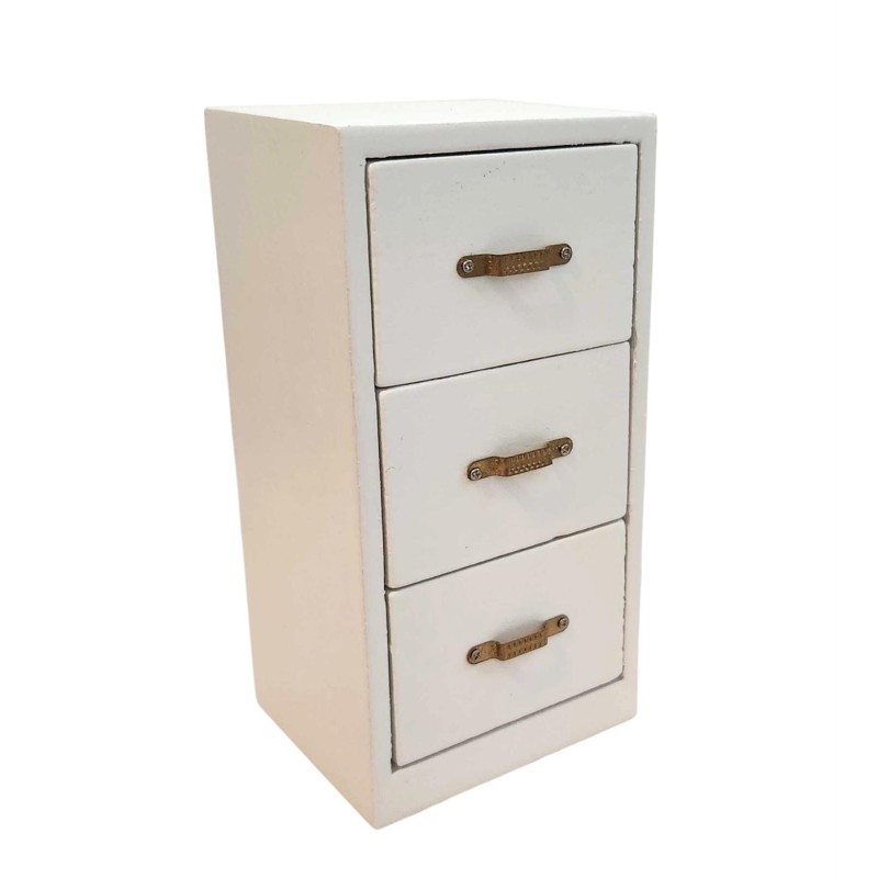 Dolls House Filing Cabinet White Wood 3 Drawer Modern Miniature Office Furniture