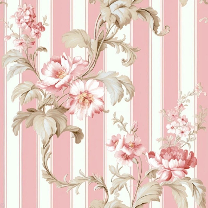 Dolls House Wallpaper Vintage Pink Stripe Floral Design Dolls House Wallpaper Vintage Pink Stripe Floral Design