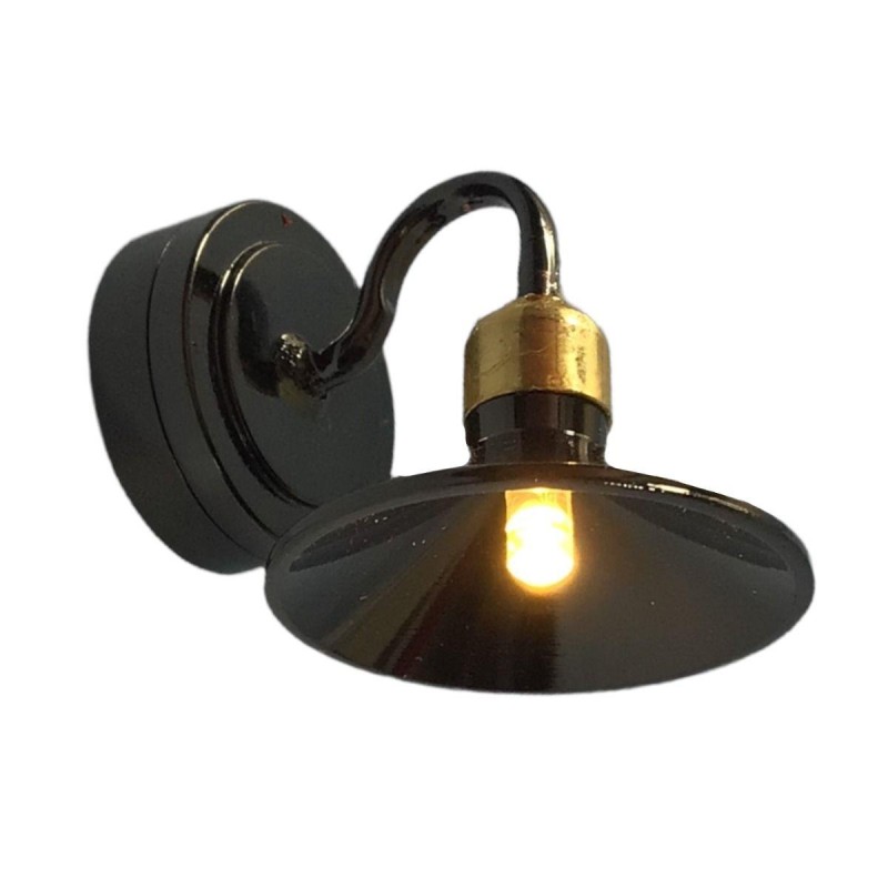 Dolls House Black Industrial Wall Sconce Light Miniature LED Battery Lighting