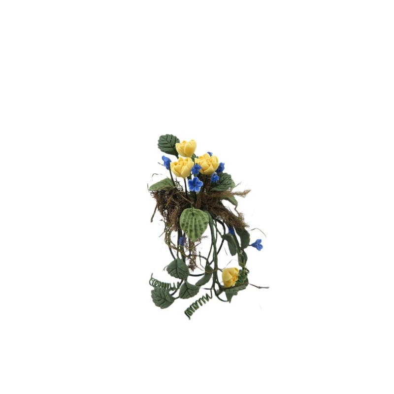 Dolls House Yellow & Blue Trailing Flowers Fancy Wire Stand Garden Accessory