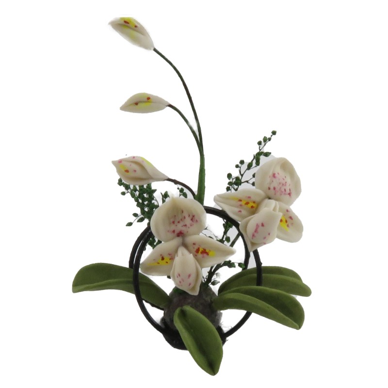 Dolls House White Lilly Flowers Display on Black Metal Stand Garden Accessory