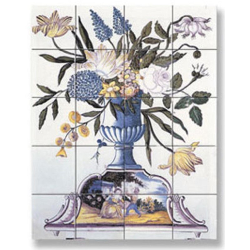 Dolls House Mosaic Tile Mural Flowers in Victorian Urn Embossed Wall Picture