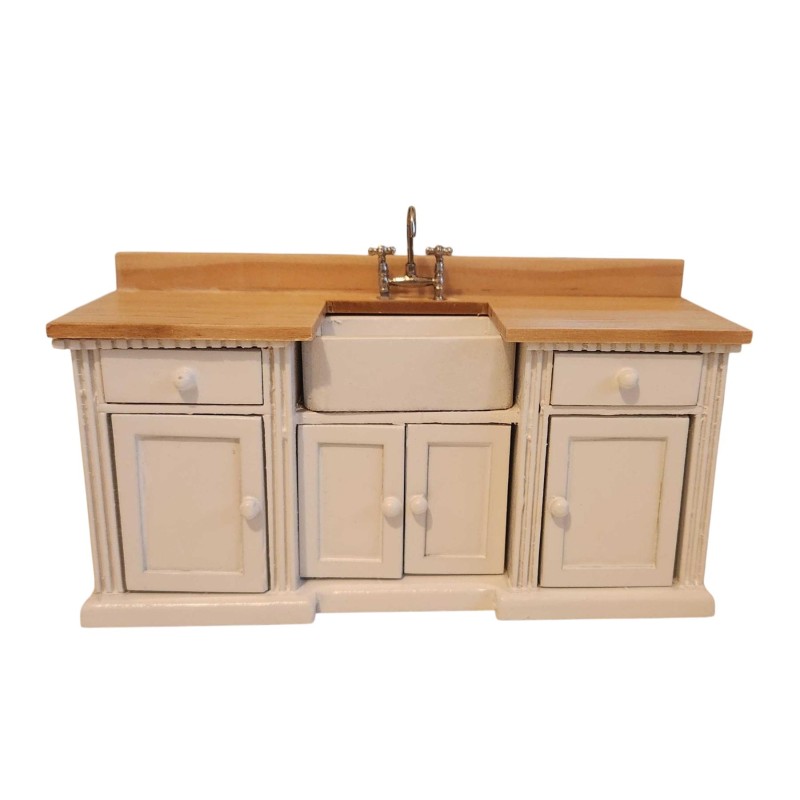 Dolls House White & Oak Smallbone Sink Unit Miniature Kitchen Furniture 1:12