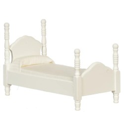 Dolls House Single Bed Narrow White Wood Bedroom Furniture 1:12 Scale Miniature