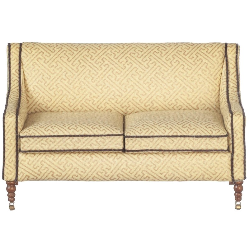 Dolls House Sofa Gold Fabric 2 Seater Fauteuil Settee JBM Living Room Furniture