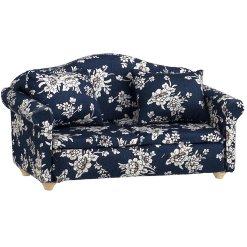 Dolls House Navy Blue & White Floral Sofa Loveseat Modern Living Room Furniture