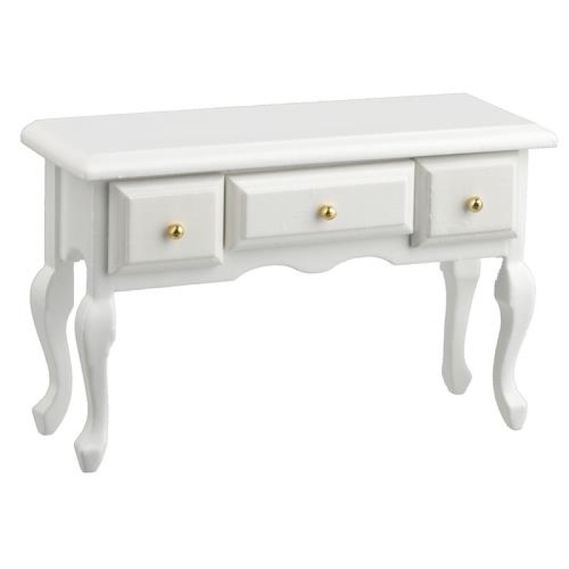 Dolls House White 3 Drawer Console Table Wooden Hall Living Room Furniture